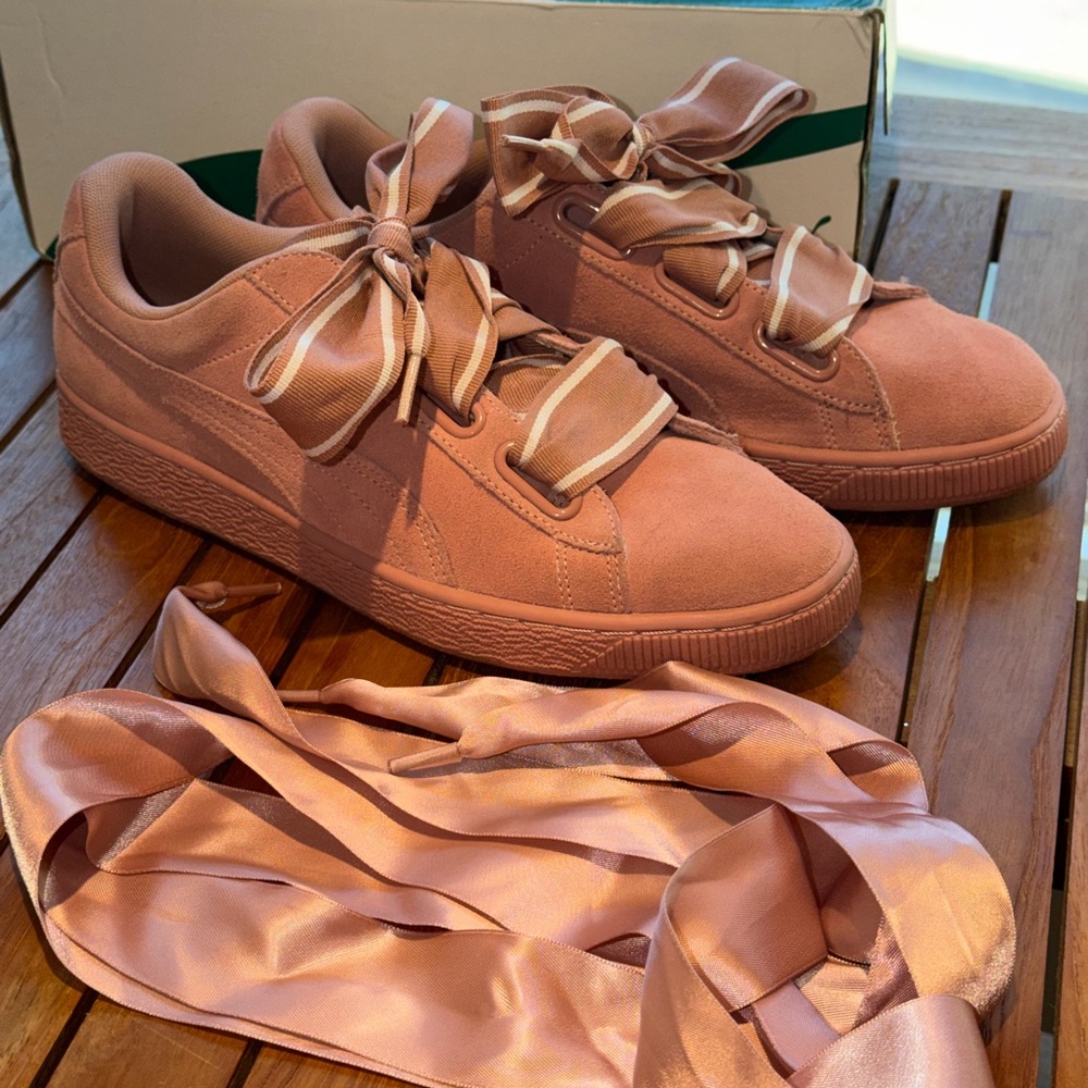 Puma Women's Pink Satin Ribbon Suede Sneakers